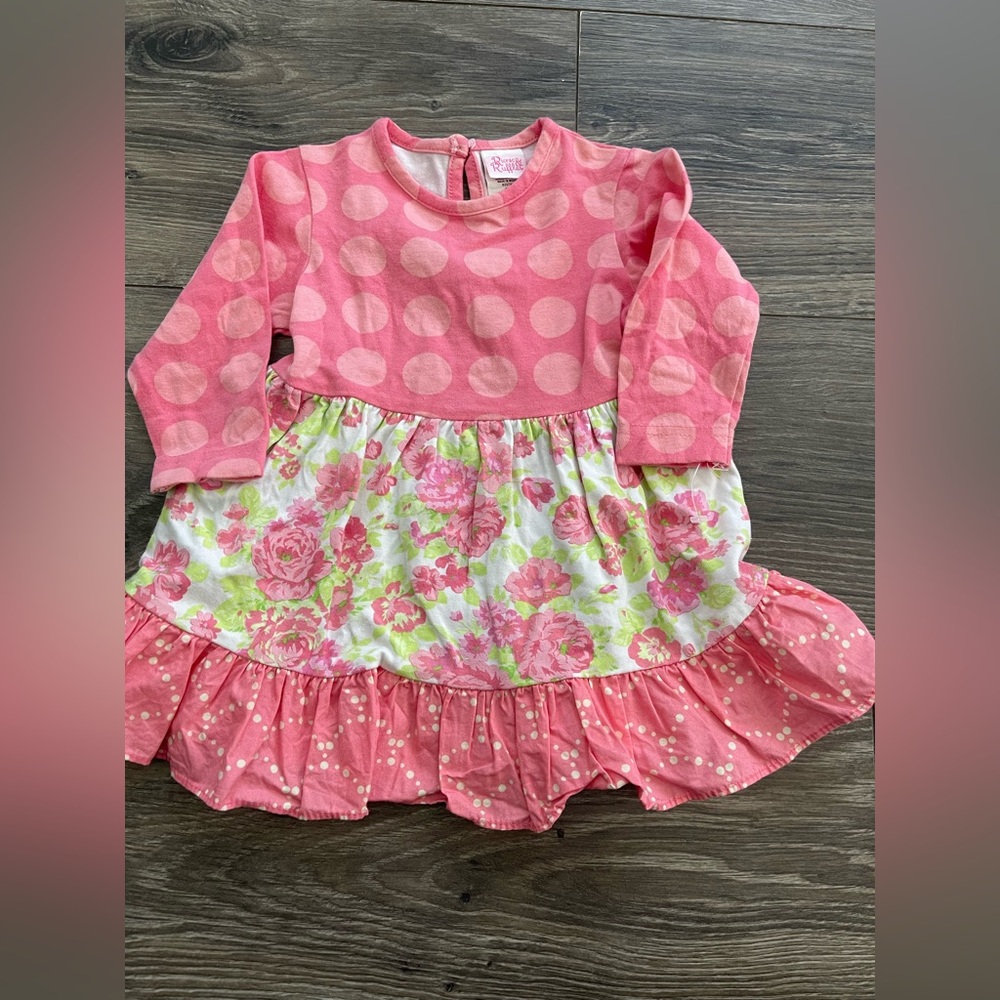 Ricrac and ruffles Pink Floral Kids Dress